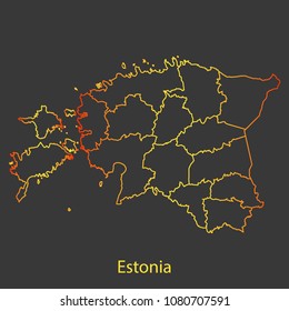 Estonia gradient outline,stroke of map with administrative division. Modern line style vector illustration