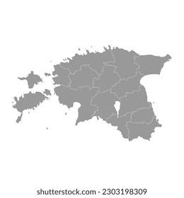 Estonia gray map with administrative subdivisions. Vector illustration.