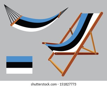 estonia hammock and deck chair set against gray background, abstract vector art illustration