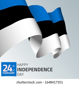 Estonia Happy Independence day greeting card, banner, vector illustration. Estonia holiday 24th of February design element with waving flag as a symbol of independence
