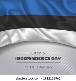 Estonia happy independence day greeting card, banner vector illustration. Estonian national holiday 24th of February square design element with waving flag