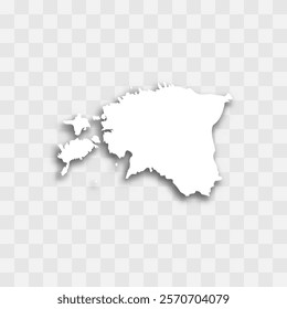 Estonia high detailed vector representation of country silhouette. White color on transparent background with dropped shadow. For educational, decorative, or informational use.