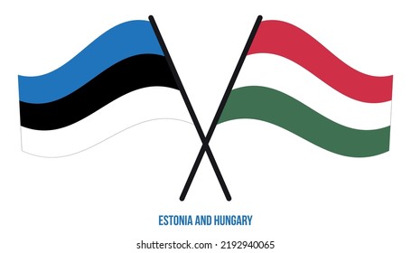 Estonia and Hungary Flags Crossed And Waving Flat Style. Official Proportion. Correct Colors.