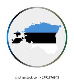 Estonia icon. Shape of the country with Estonia flag. Round sign with flag colors gradient ring. Authentic vector illustration.