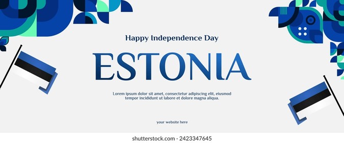 Estonia Independence Day banner in modern colorful geometric style. Happy national independence day greeting card cover with typography. Vector illustration for national holiday celebration party