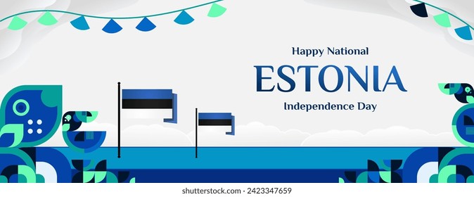 Estonia Independence Day banner in modern colorful geometric style. Happy national independence day greeting card cover with typography. Vector illustration for national holiday celebration party