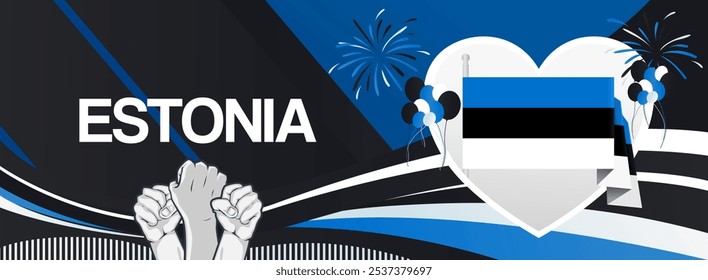 Estonia Independence Day festive banner. Vibrant modern templates for holiday celebration, greeting card, billboard, and sport event backdrops. February 24. Happy Estonia National Day