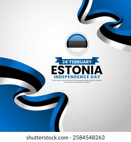 Estonia Independence day with waving ribbon flag square banner background template for greeting card