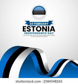 Estonia Independence day with waving ribbon flag square banner background template for greeting card