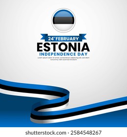 Estonia Independence day with waving ribbon flag square banner background template for greeting card