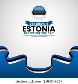 Estonia Independence day with waving ribbon flag square banner background template for greeting card