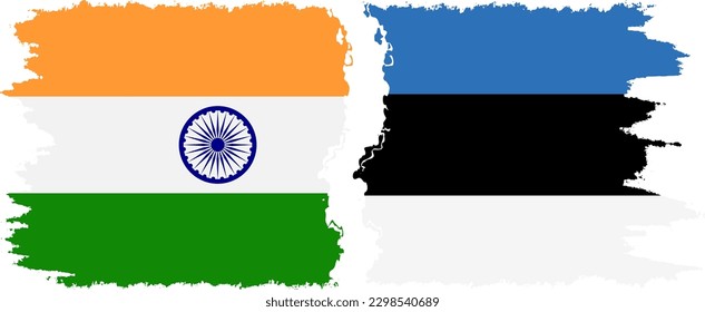 Estonia and India grunge flags connection, vector