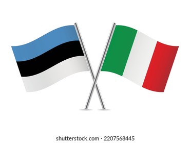 Estonia and Italy crossed flags. Estonian and Italian flags on white background. Vector icon set. Vector illustration.