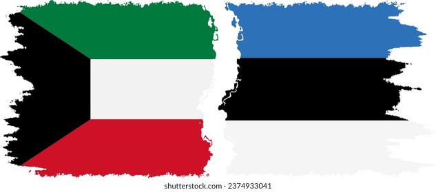 Estonia and Kuwait grunge flags connection, vector
