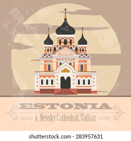 Estonia landmarks. Retro styled image. Vector illustration