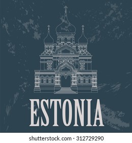 Estonia landmarks. Retro styled image. Vector illustration