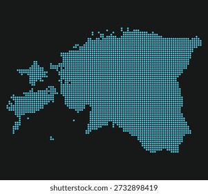 Mapa de cuadrícula digital azul claro de Estonia en negro para ciberseguridad y cadena de bloques. Mapa de Estonia mapa de estilo punteado.