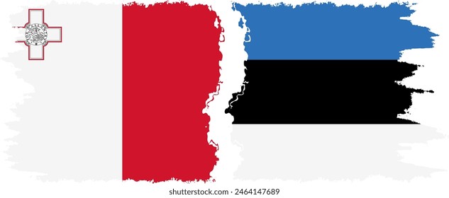 Estonia and Malta grunge flags connection, vector