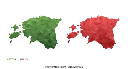Estonia map of abstract vector polygon set couple color green and red.