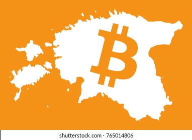 Estonia map with bitcoin crypto currency symbol illustration