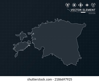 Estonia Map Of Black Digital Frame HUD, GUI, UI Interface Technology Radar Vector.