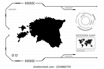 Estonia map of black digital frame HUD, GUI, UI interface technology radar vector.