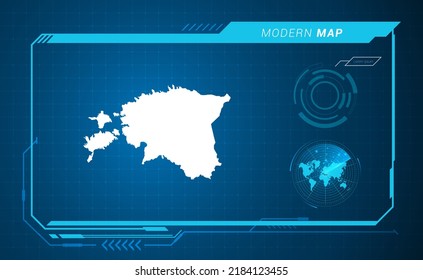 Estonia Map Of Blue Digital Frame HUD, GUI, UI Interface Technology Radar Vector.