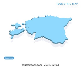 Mapa de Estonia azul sobre fondo blanco con Vector isométrico.