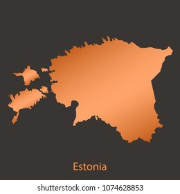 Estonia map, border with chrome, orange, copper metal shine gradient. Vector illustration