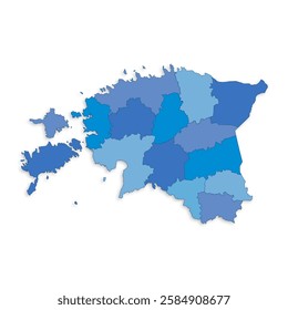 Estonia map with border highlighted regions, states, isolated on white background. Template map of Estonia. Detailed vector illustration.