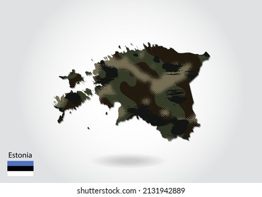 mapa estonia con patrón de camuflaje, Selva - textura verde en el mapa. Concepto militar para el ejército, los soldados y la guerra. escudo de armas, bandera.