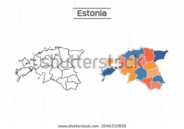 Estonia map city vector\
divided by colorful outline simplicity style. Have 2 versions,\
black thin line version and colorful version. Both map were on the\
white background.