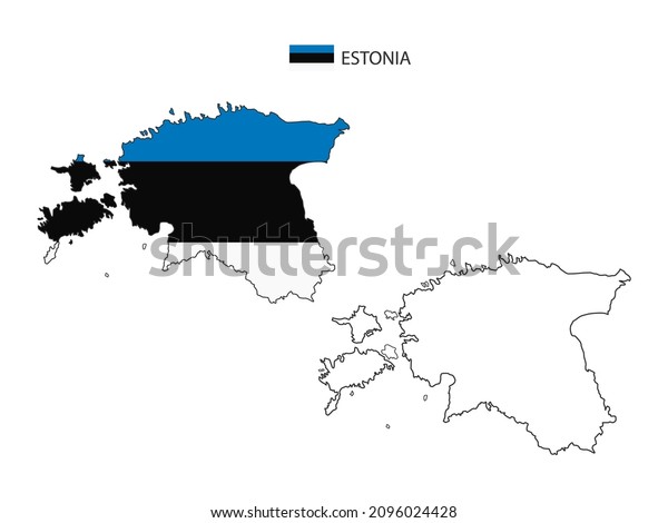 Estonia\
map city vector divided by outline simplicity style. Have 2\
versions, black thin line version and color of country flag\
version. Both map were on the white\
background.