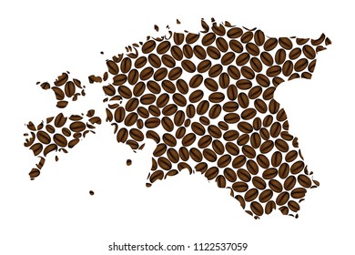 Estonia -  map of coffee bean, Republic of Estonia map made of coffee beans,