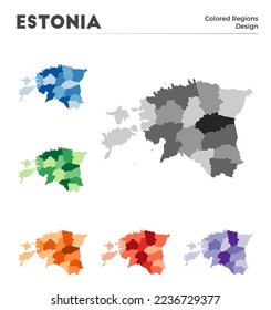 Estonia map collection. Borders of Estonia for your infographic. Colored country regions. Vector illustration.