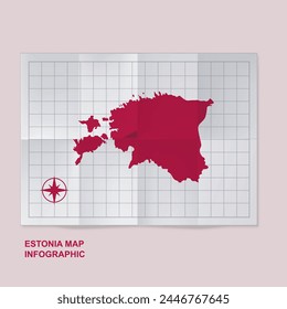 Estonia mapa país en papel de cuadrícula doblado