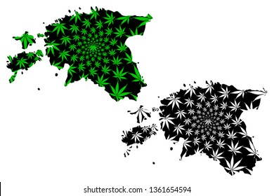 Estonia - map is designed cannabis leaf green and black, Republic of Estonia map made of marijuana (marihuana,THC) foliage,