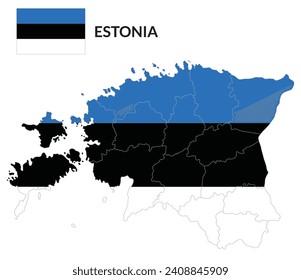 Mapa de Estonia. Mapa de Estonia con bandera estonia