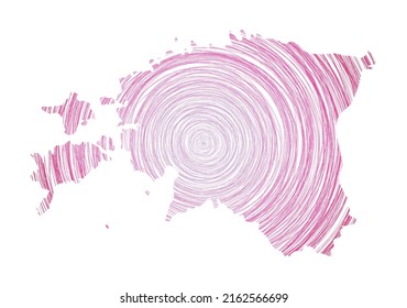 Estland Karte gefüllt mit konzentrischen Kreisen. Der Skizzenstil kreist in Form des Landes. Vektorgrafik.