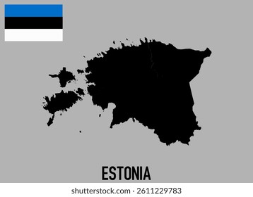 Estonia Map and flag - black World Map and flag International vector template with High detailed isolated on grey background - Vector
