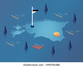 Estland Karte, Flagge und Währung Modernes Isometrisches Vektorgrafik-Design für Geschäftswelt und Wirtschaft