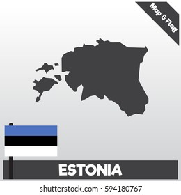 estonia map and flag with flat style and dark color eps.10