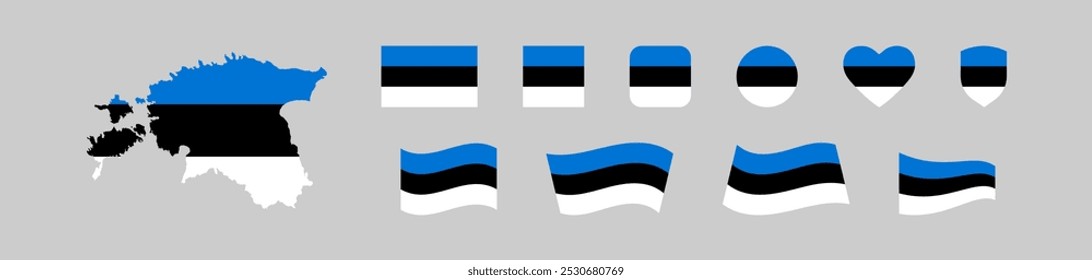 Estonia map and flag icon set. National country in Europa symbol. Isolated vector