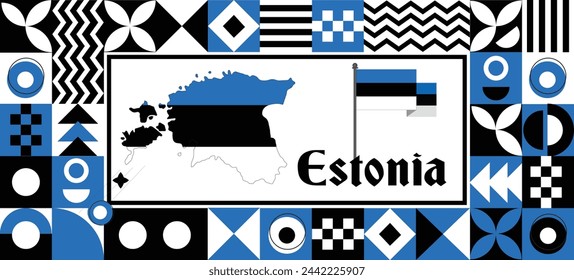 Estonia Map flag independence day geometric Country web banner corporate abstract background design with flag theme. Country Vector Illustration