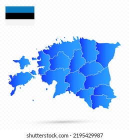 Estonia Map and flag on transparent background. Gradient filled.