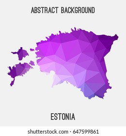 Estonia map in geometric polygonal,mosaic style in purple shades.Abstract tessellation,modern design background,low poly. Vector illustration.