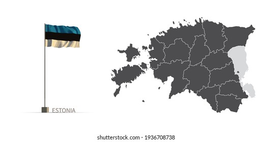 Mapa de Estonia. mapa vectorial de país gris e ilustración 3d del indicador.