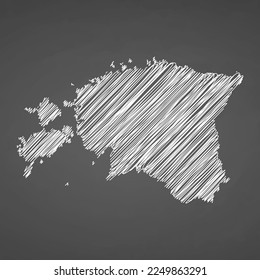 Estonia map hand drawn sketch. Vector concept illustration flag, scribble map. Country map for infographic, brochures and presentations isolated on black background. Vector illustration.