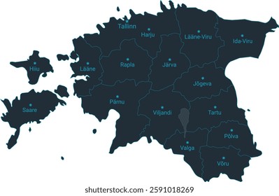 Estonia map high detailed with administrative divide by state, capital cities names, outline simplicity style. Vector illustration EPS10.