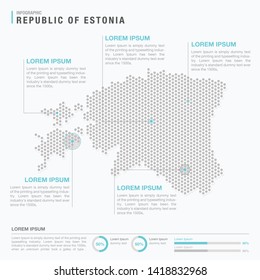 Estonia map infographics with abstract pixelated dot pattern on white background. Stylized map concept with elementsl. - Vector illustration